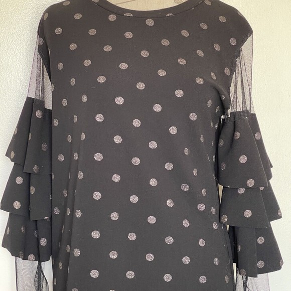 New Collection Dress Sz Medium Polka Dots Shimmer Flutter Sleeve Mesh Futuristic - Picture 4 of 13